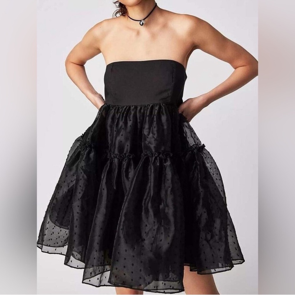 Free People Theo Summer Puff Mini Dress black size s strapless polka dot tulle